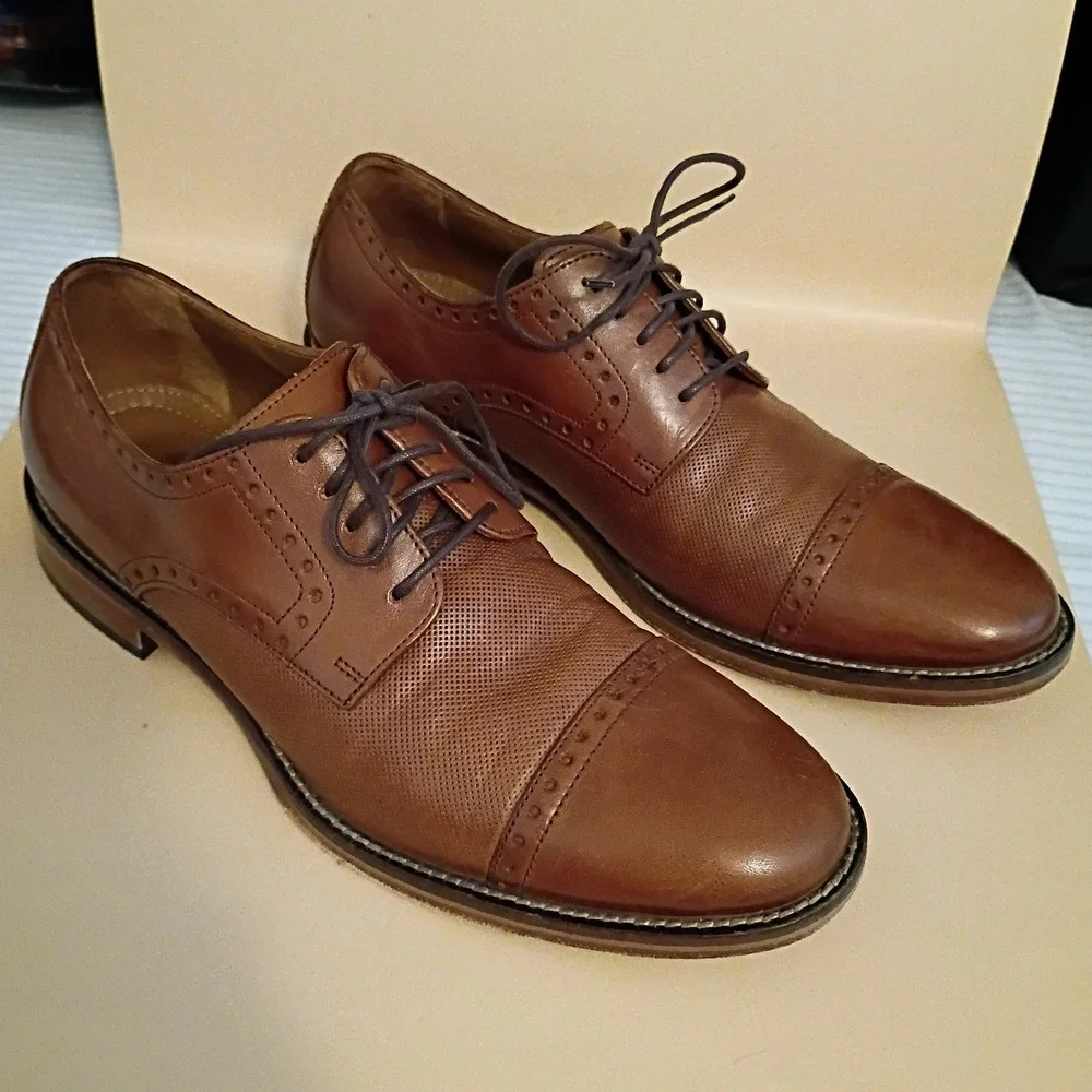 J.‎ Murphy Dress Shoes Mens 8M Brown Leather Cap Toe Perforated Brogue Oxfords